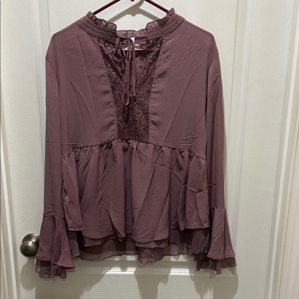 Arizona Jean Company Dusty Purple Ruffle Blouse